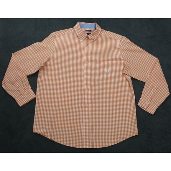 Chaps Other - Chaps Mens Long Sleeve Button Down Shirt M Medium Orange Gingham Check Easy Care